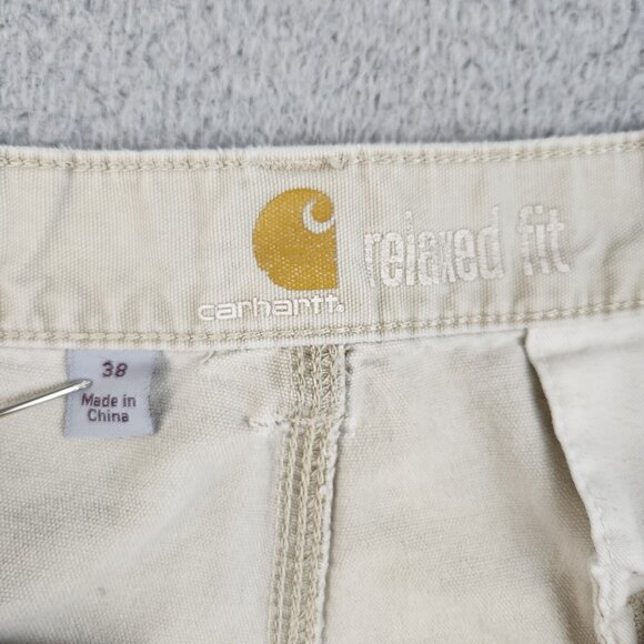 VTG CARHARTT Shorts Mens 38 Khaki Cargo Natural Distressed Y2K Thrashed Paint - Picture 8 of 10